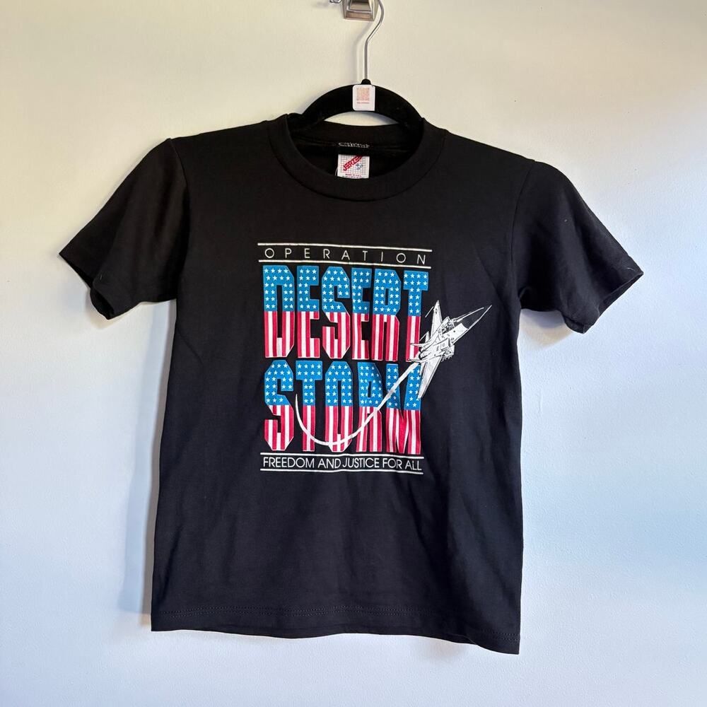 Vintage NWT Kids Black Americana Patriotic USA Made Shirt Single Stitch 10us